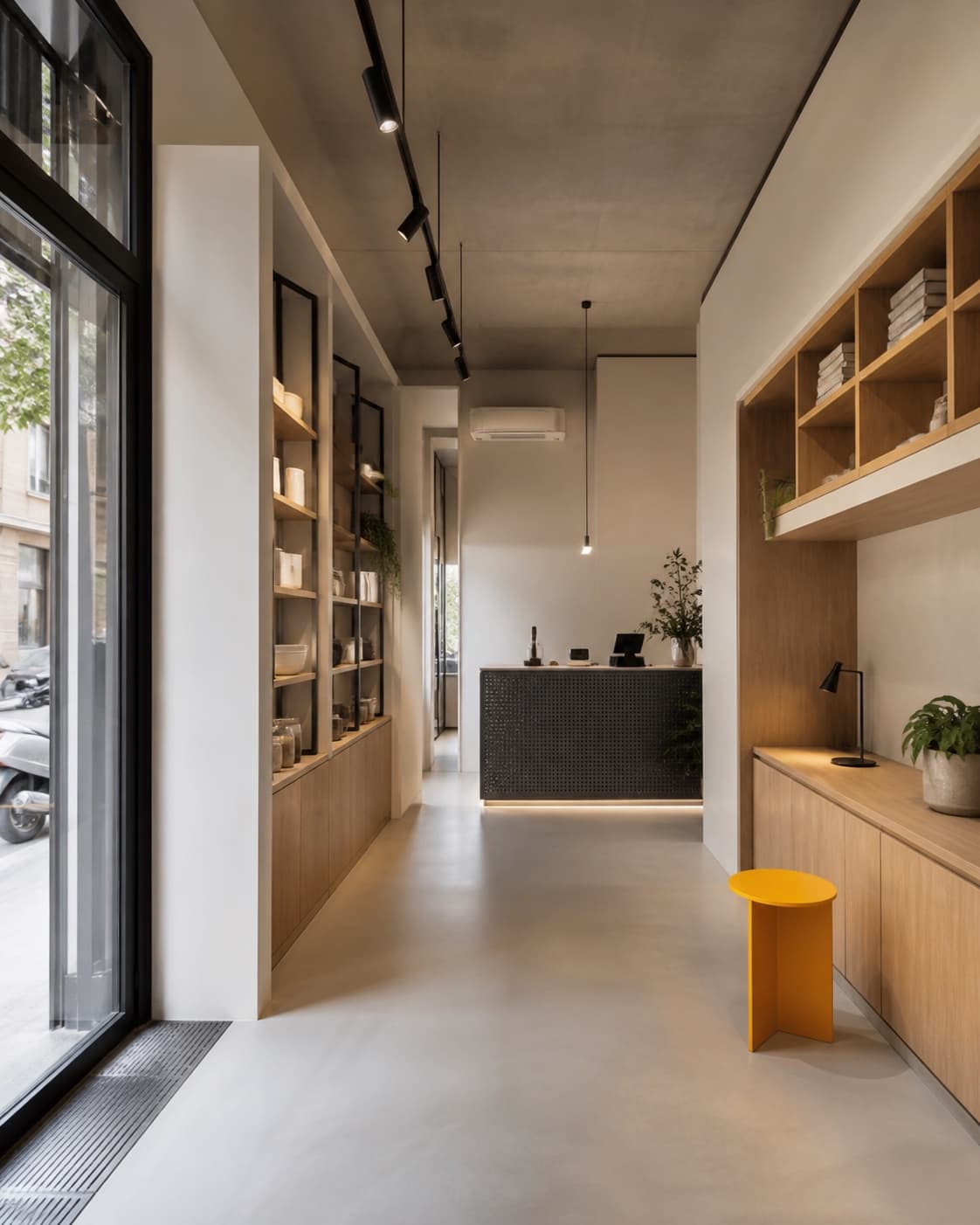 Local comercial reformat amb circulació, il·luminació i taulell integrats